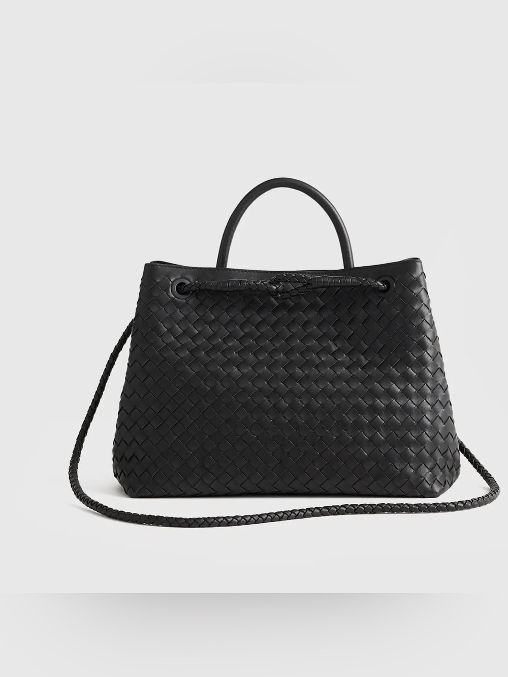 Quince Black Woven Leather Tote with Braided Shoulder Straps - Picture 4 of 16